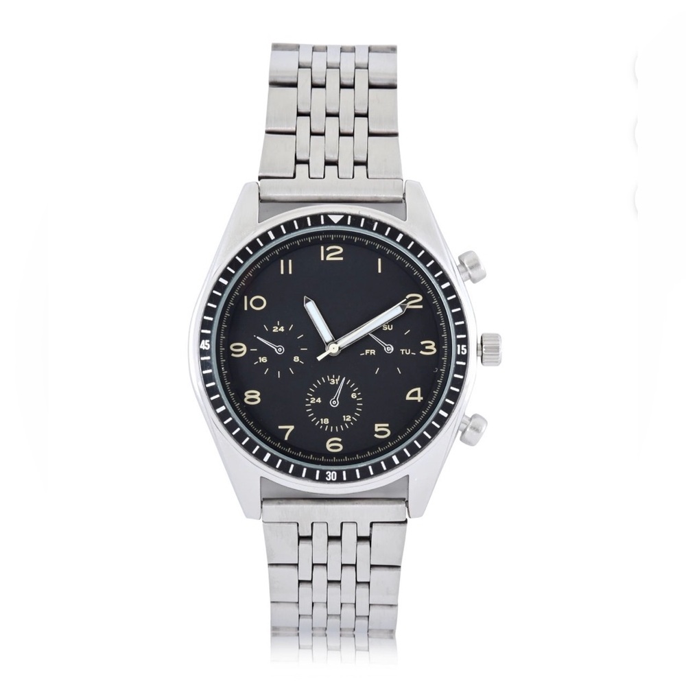 New George Men’s Silvertone Metal Bracelet Watch Black Easy Read Dial 50 Mm